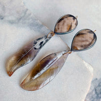 Petrified Oak Earrings with Included Quartz Leaves